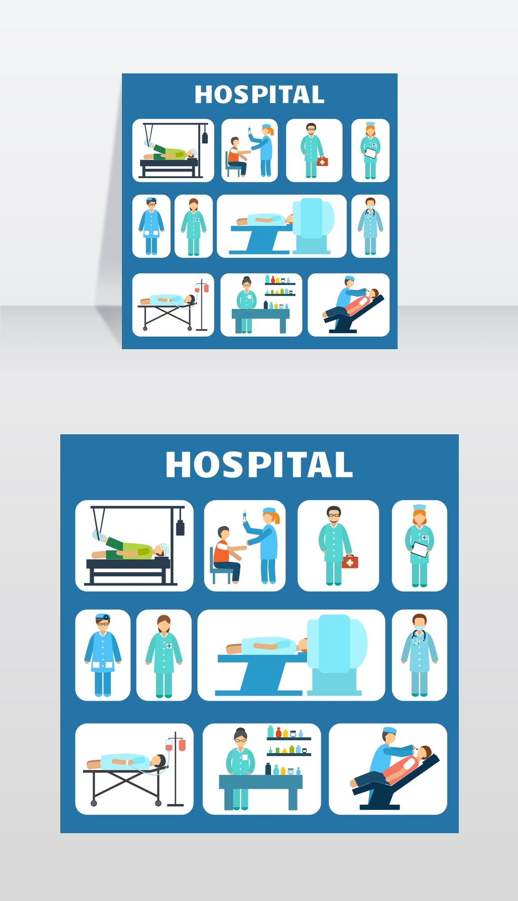 原创医疗医院救护车医疗服务平面象形图设置孤立矢量图-版权可商用